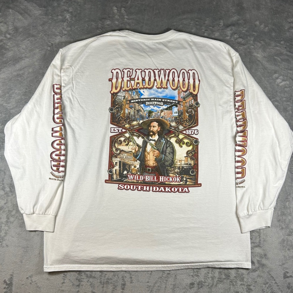 Deadwood South Dakota Wild Bill Hickok Long Sleeve Graphic T-Shirt White XL
